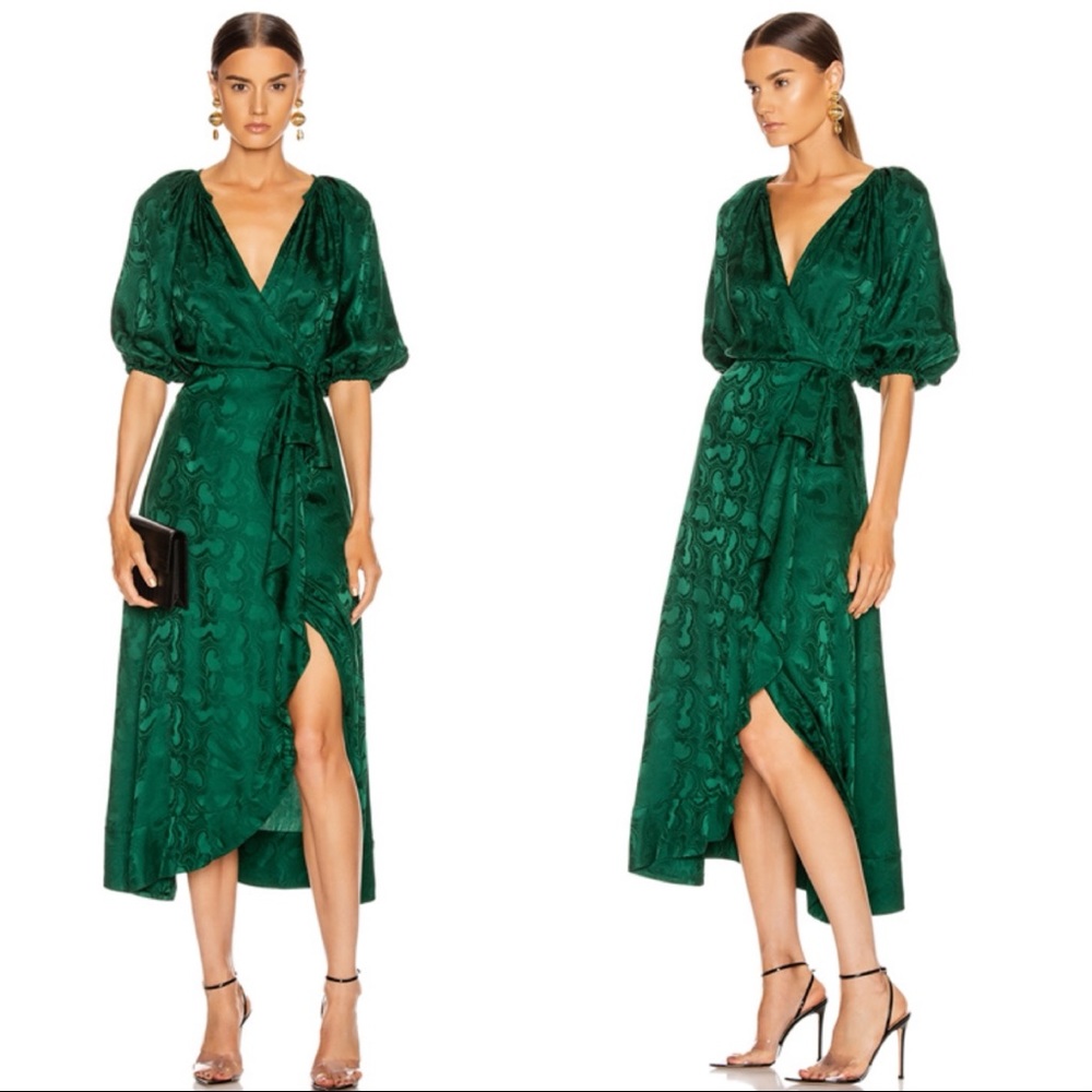 Saloni Draped Olivia Dress Forest Green - Picture 9 of 9